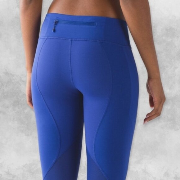 Lululemon Pace Rival Mid Waist Mesh Panel Fitted Crop Capri Leggings Blue W 28 - Picture 4 of 9